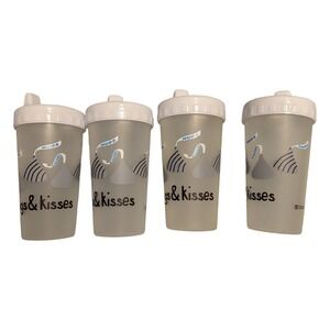 Hershey Hugs & Kisses Sippy Cup Lot of 4 White Silver 250ml Plastic